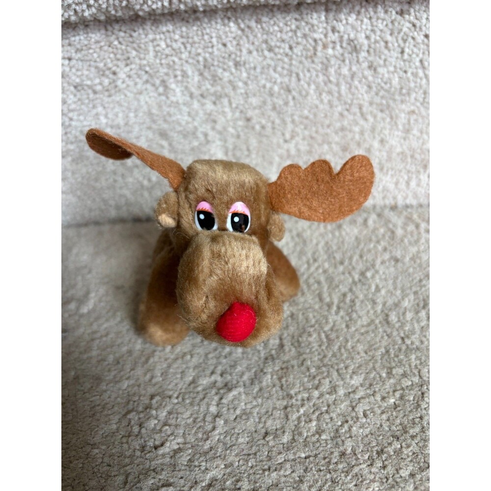 Cute Brown Reindeer Plush – Red Nose Holiday Stuffed Animal – 4 Inch